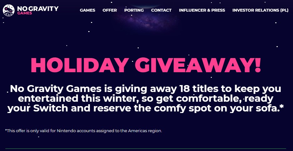 No Gravity Games regala ai propri clienti 18 giochi per Natale!